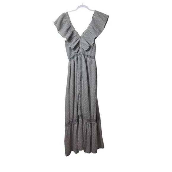 JOA Los Angeles Maxi Dress Women's S Gray Embroidered Crochet Boho Fairy Lined - Picture 1 of 5